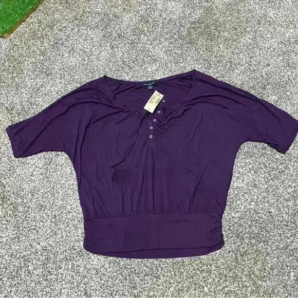 American Eagle Women’s Purple Quarter Button Short Sleeve Blouse Sz Small Note - Picture 1 of 10